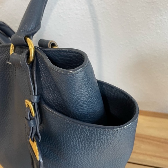 Prada Vitello Daino Pebble Leather Side Pocket Tote Handbag Bag Blue GORGEOUS! - Picture 8 of 15